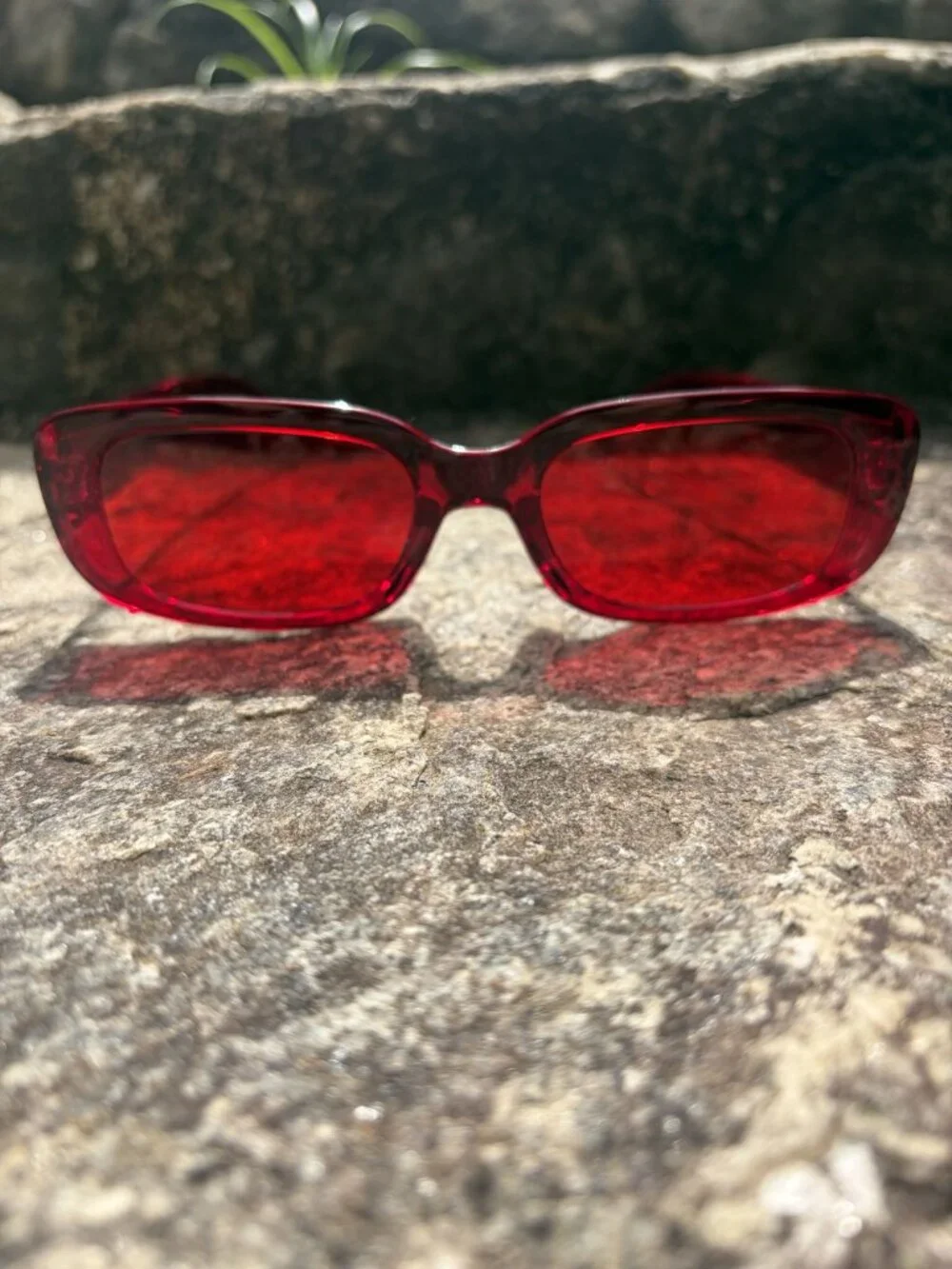 Y2K Chunky Sunglasses Translucent Cherry Red Tinted Lens Retro Shades Festival